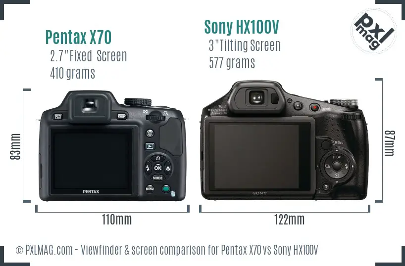 Pentax X70 vs Sony HX100V Screen and Viewfinder comparison