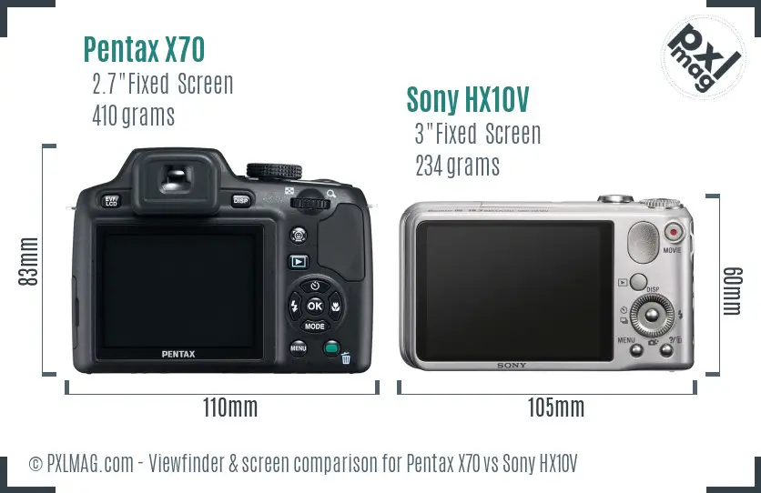 Pentax X70 vs Sony HX10V Screen and Viewfinder comparison