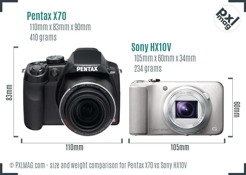 Pentax X70 vs Sony HX10V size comparison