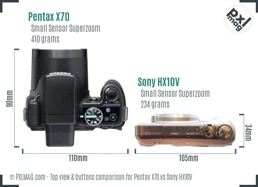 Pentax X70 vs Sony HX10V top view buttons comparison