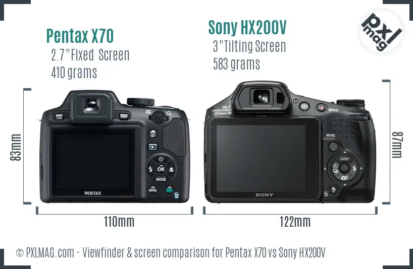 Pentax X70 vs Sony HX200V Screen and Viewfinder comparison