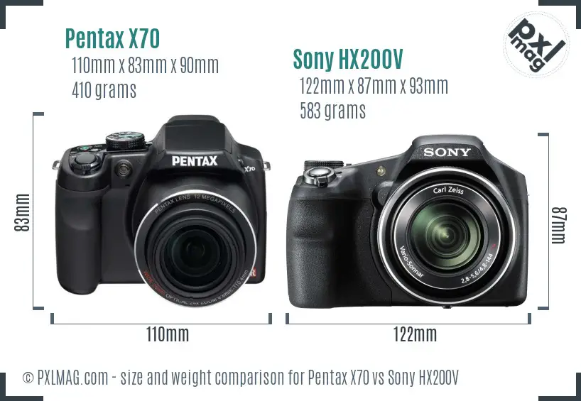 Pentax X70 vs Sony HX200V size comparison