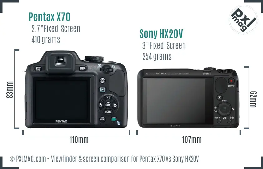 Pentax X70 vs Sony HX20V Screen and Viewfinder comparison
