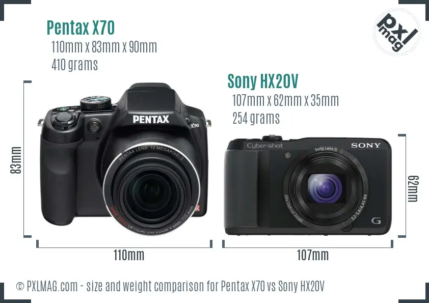 Pentax X70 vs Sony HX20V size comparison