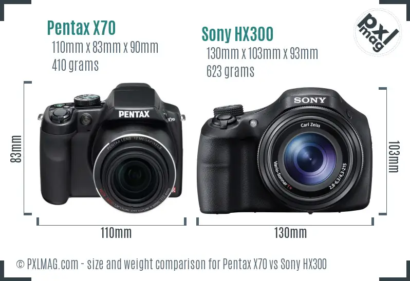 Pentax X70 vs Sony HX300 size comparison