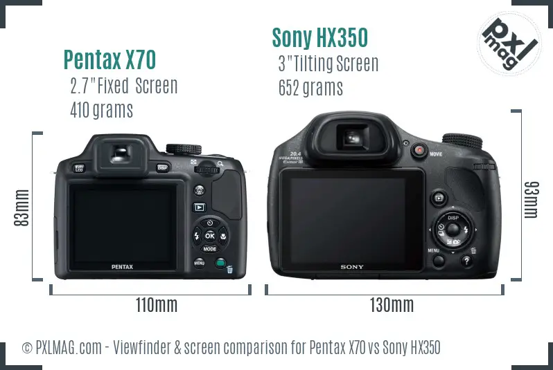 Pentax X70 vs Sony HX350 Screen and Viewfinder comparison