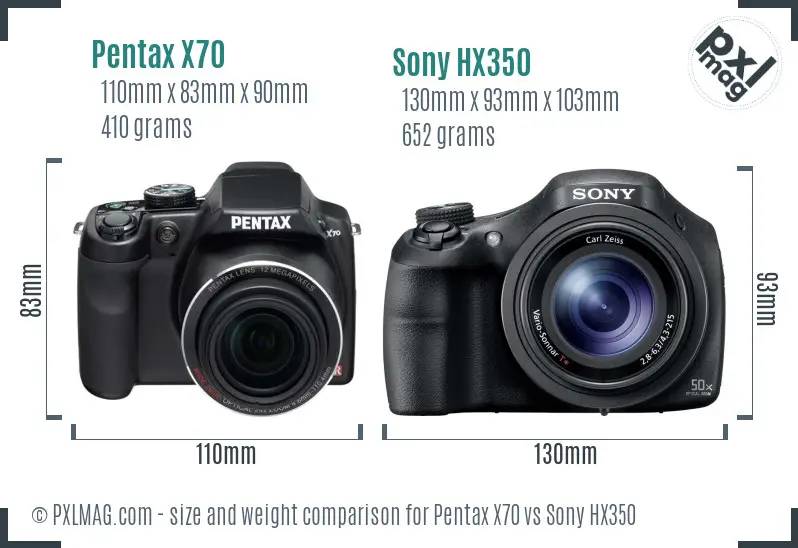 Pentax X70 vs Sony HX350 size comparison