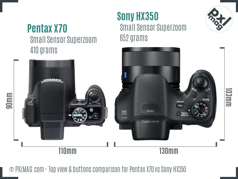 Pentax X70 vs Sony HX350 top view buttons comparison