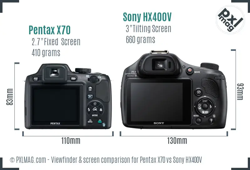 Pentax X70 vs Sony HX400V Screen and Viewfinder comparison