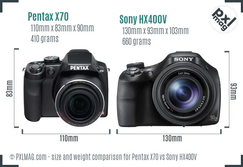 Pentax X70 vs Sony HX400V size comparison