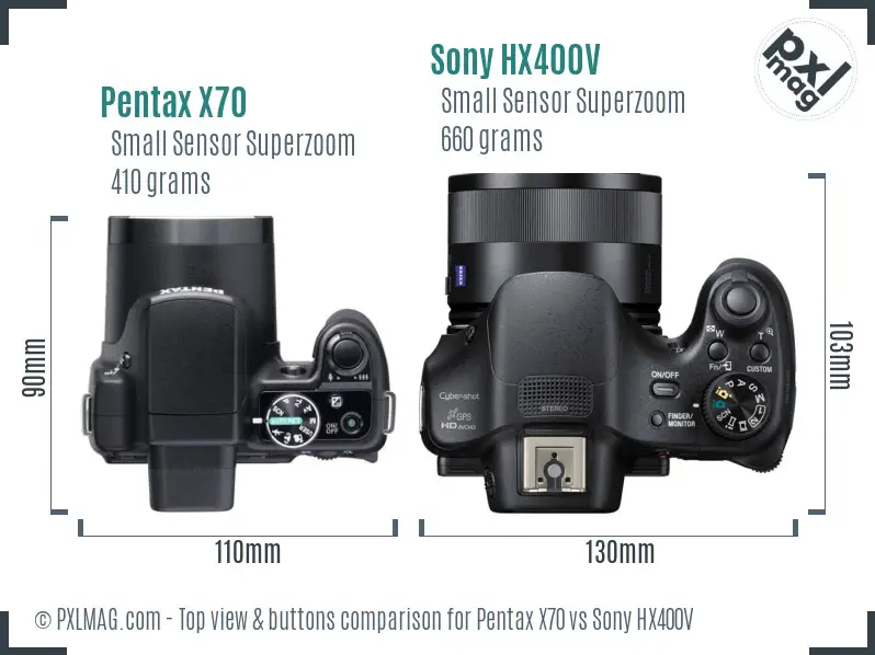 Pentax X70 vs Sony HX400V top view buttons comparison