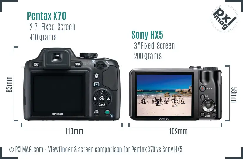 Pentax X70 vs Sony HX5 Screen and Viewfinder comparison Pentax X70 vs Sony HX5 Screen and Viewfinder comparison