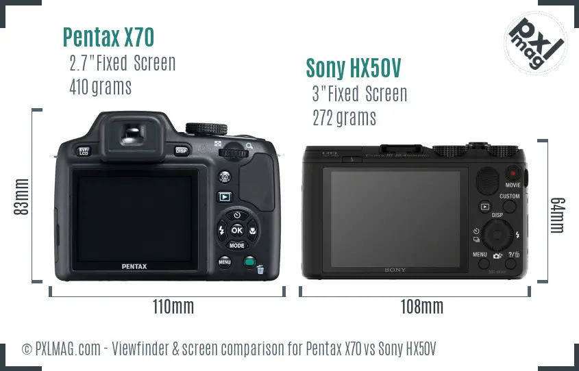 Pentax X70 vs Sony HX50V Screen and Viewfinder comparison