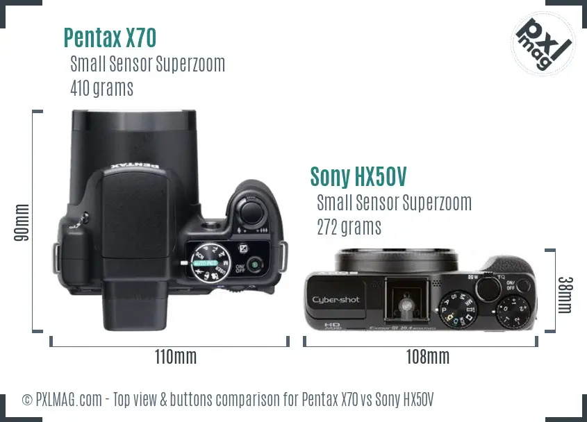 Pentax X70 vs Sony HX50V top view buttons comparison