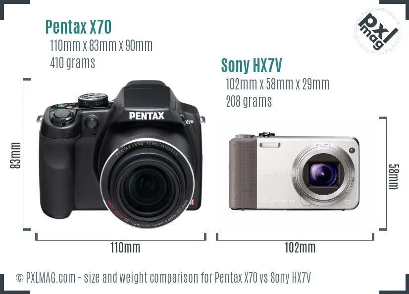 Pentax X70 vs Sony HX7V size comparison