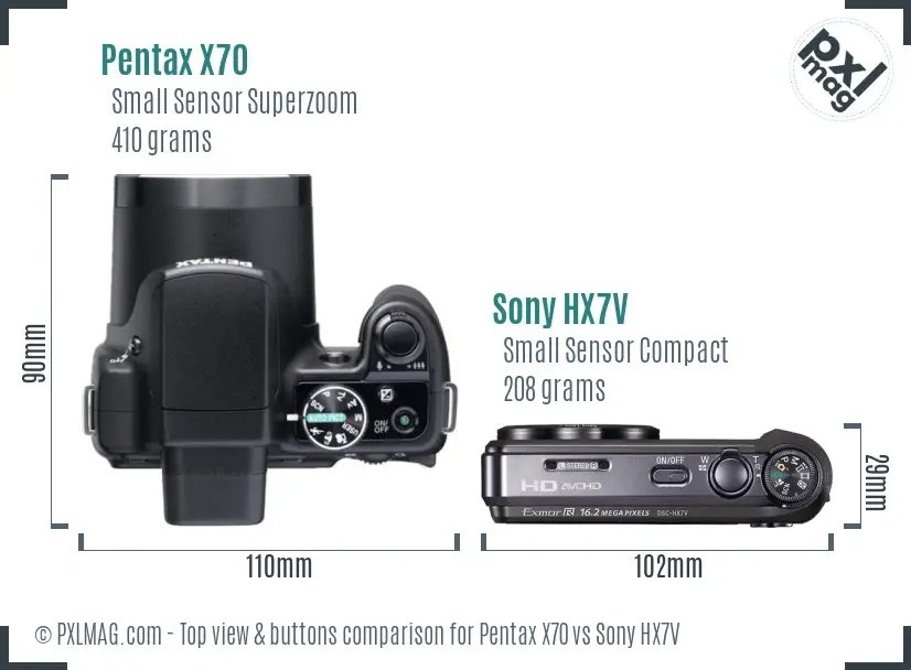 Pentax X70 vs Sony HX7V top view buttons comparison