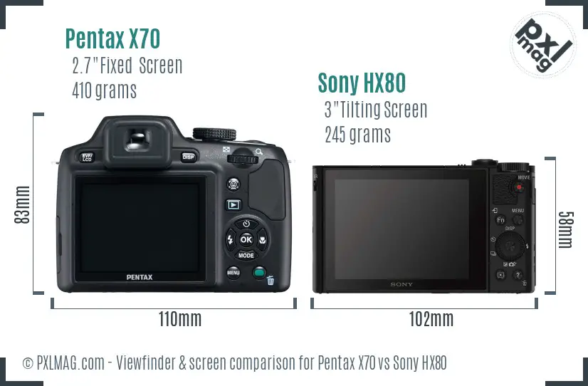 Pentax X70 vs Sony HX80 Screen and Viewfinder comparison