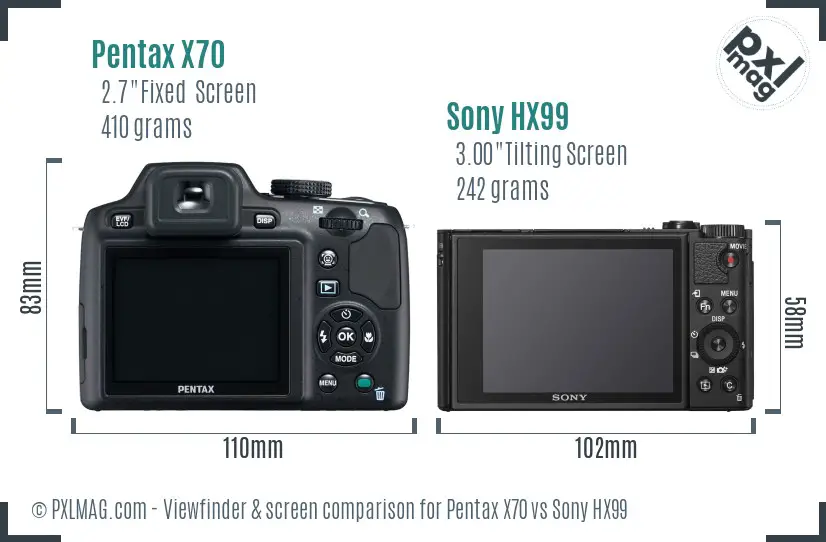 Pentax X70 vs Sony HX99 Screen and Viewfinder comparison