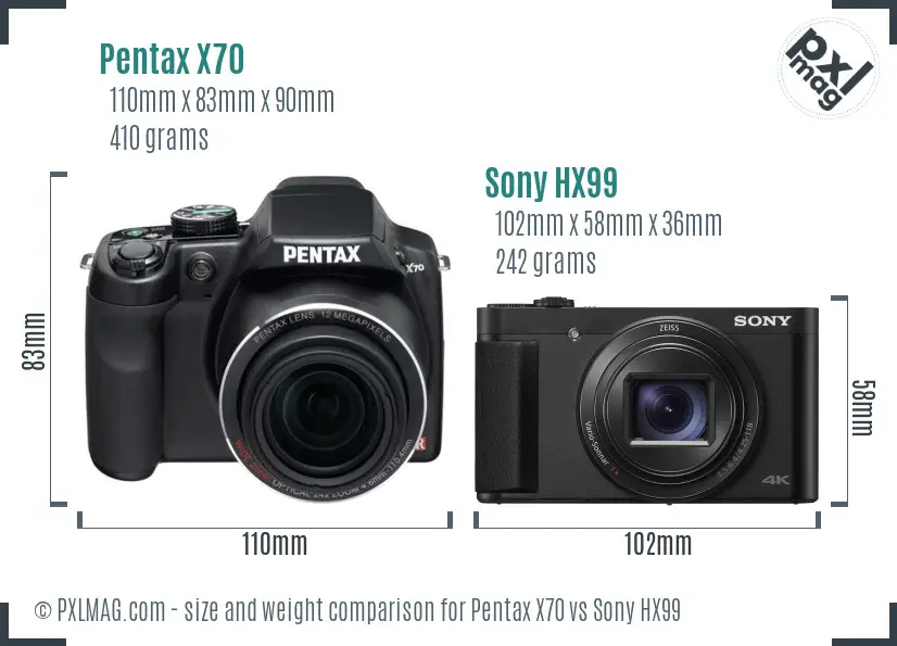 Pentax X70 vs Sony HX99 size comparison