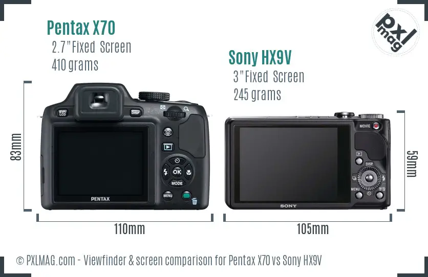 Pentax X70 vs Sony HX9V Screen and Viewfinder comparison