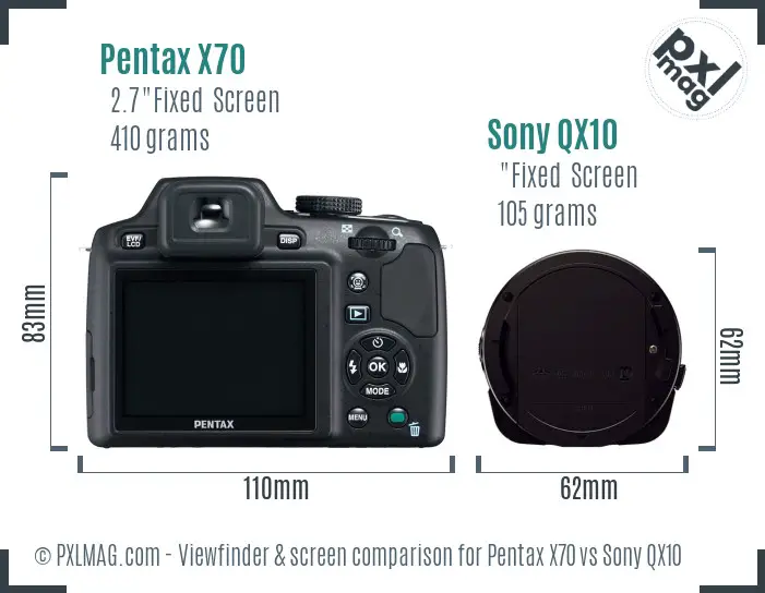 Pentax X70 vs Sony QX10 Screen and Viewfinder comparison Pentax X70 vs Sony QX10 Screen and Viewfinder comparison