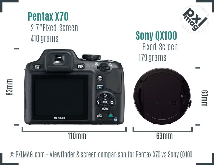 Pentax X70 vs Sony QX100 Screen and Viewfinder comparison