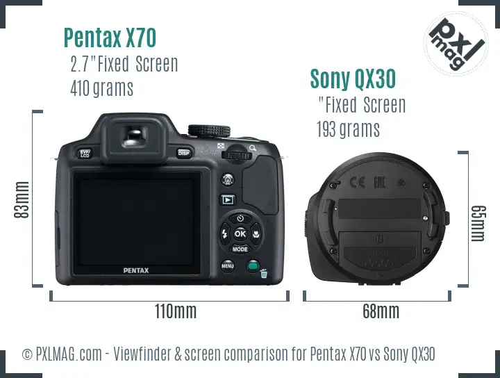 Pentax X70 vs Sony QX30 Screen and Viewfinder comparison
