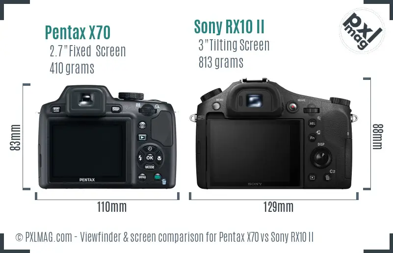 Pentax X70 vs Sony RX10 II Screen and Viewfinder comparison