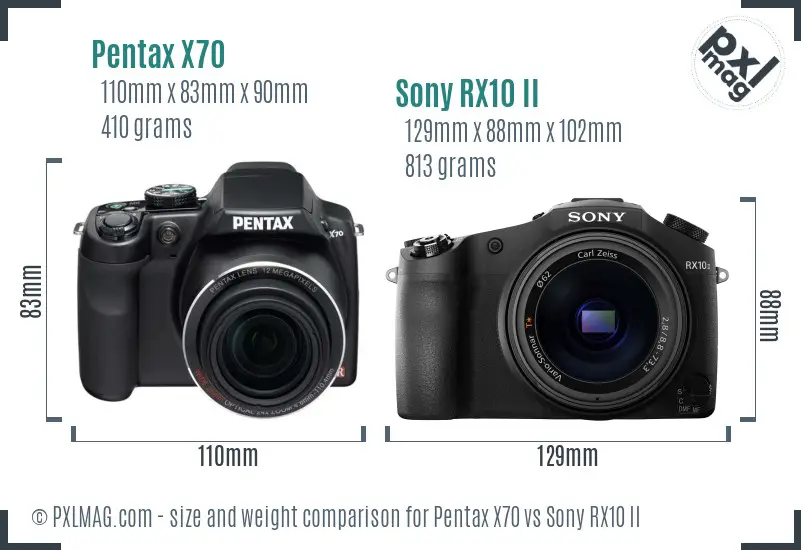 Pentax X70 vs Sony RX10 II size comparison