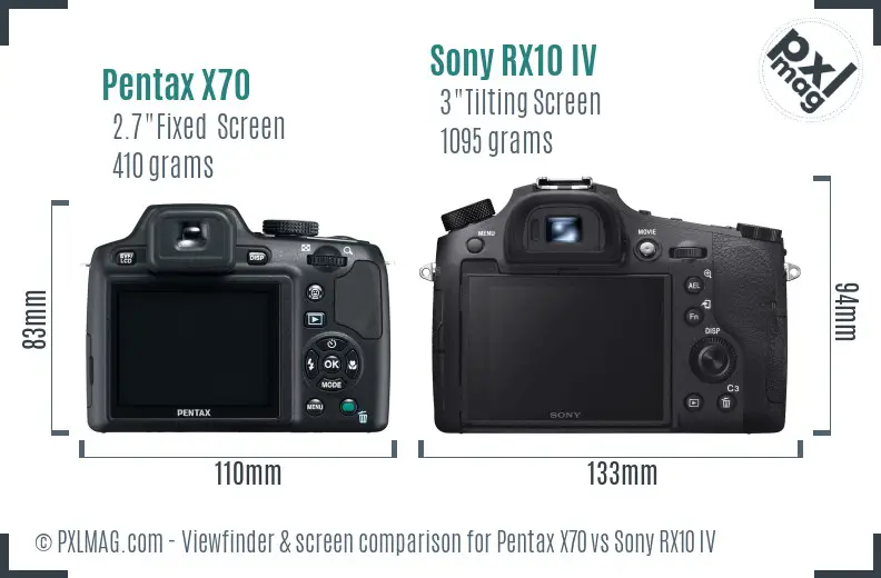 Pentax X70 vs Sony RX10 IV Screen and Viewfinder comparison