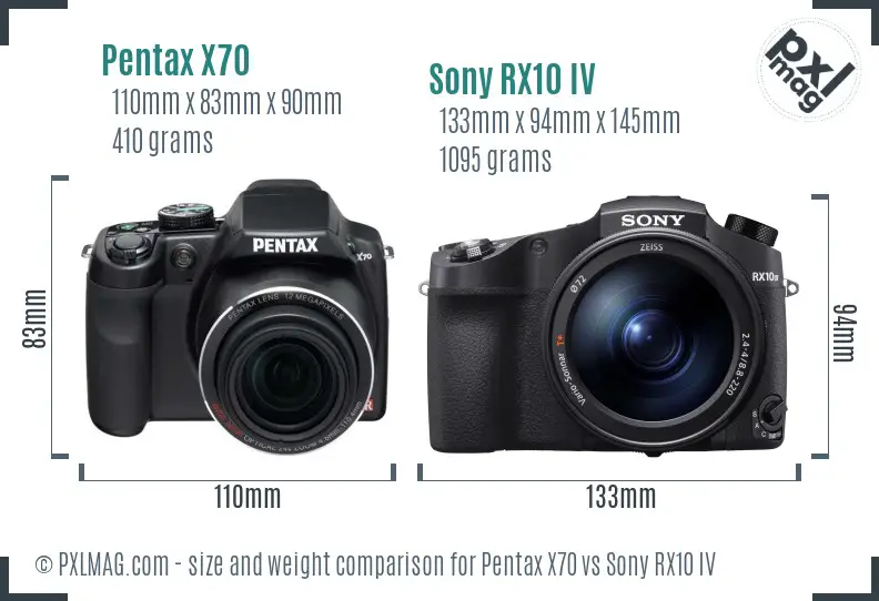 Pentax X70 vs Sony RX10 IV size comparison