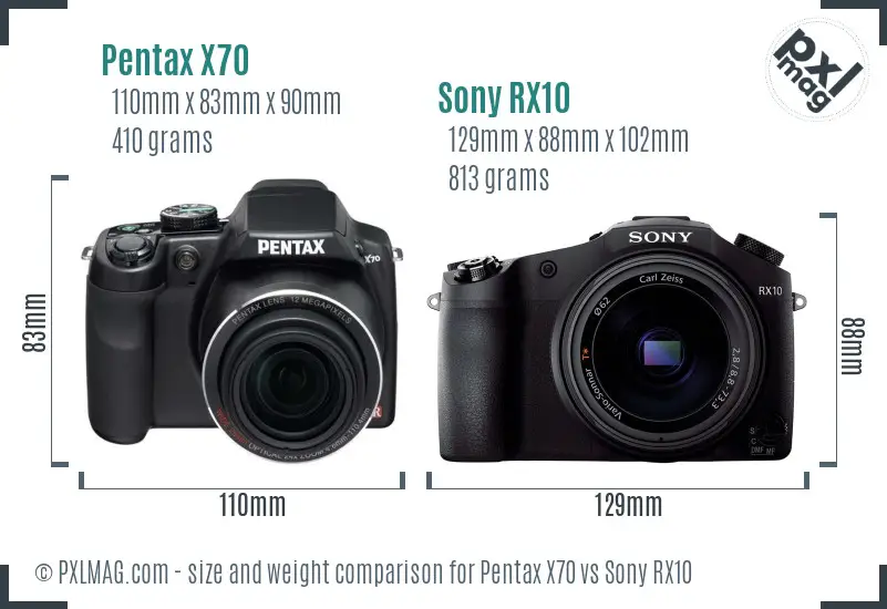 Pentax X70 vs Sony RX10 size comparison