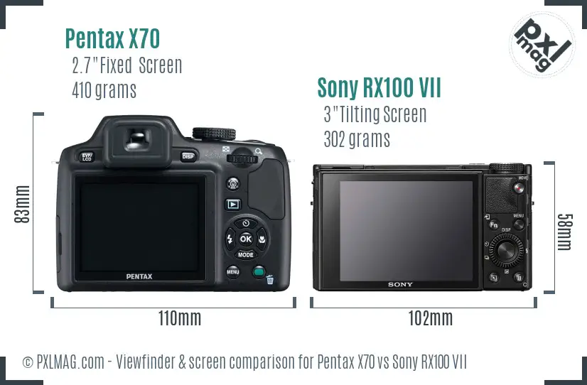 Pentax X70 vs Sony RX100 VII Screen and Viewfinder comparison