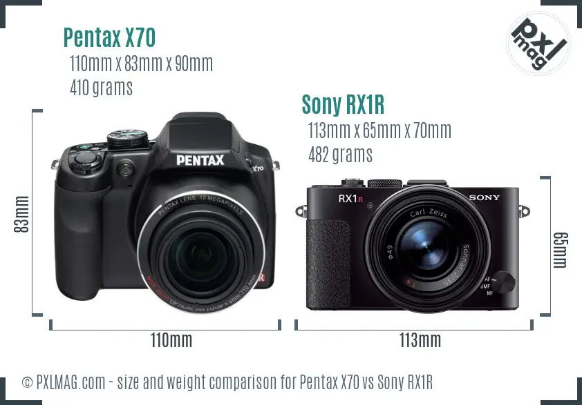 Pentax X70 vs Sony RX1R size comparison