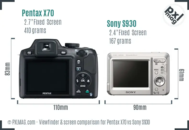 Pentax X70 vs Sony S930 Screen and Viewfinder comparison