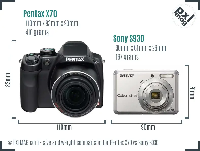 Pentax X70 vs Sony S930 size comparison