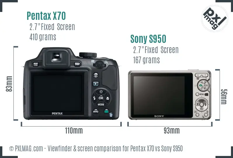 Pentax X70 vs Sony S950 Screen and Viewfinder comparison