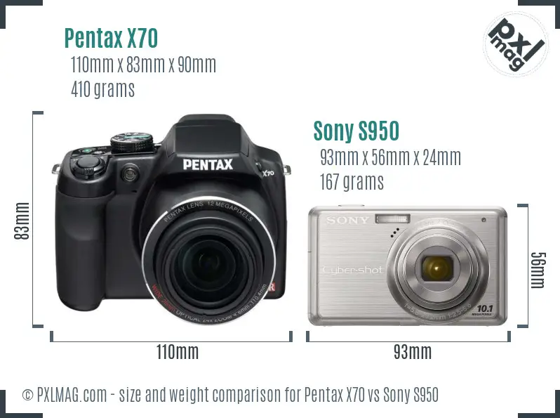 Pentax X70 vs Sony S950 size comparison