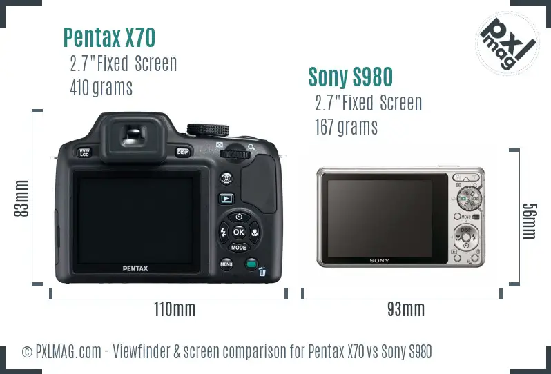 Pentax X70 vs Sony S980 Screen and Viewfinder comparison