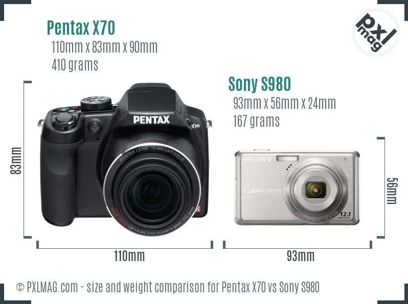 Pentax X70 vs Sony S980 size comparison
