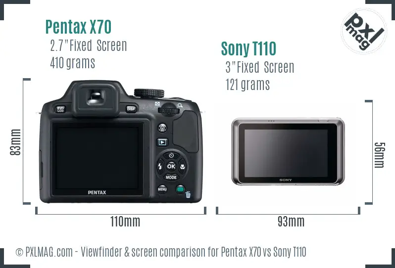 Pentax X70 vs Sony T110 Screen and Viewfinder comparison