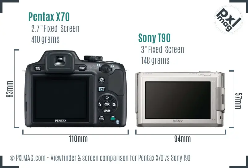 Pentax X70 vs Sony T90 Screen and Viewfinder comparison