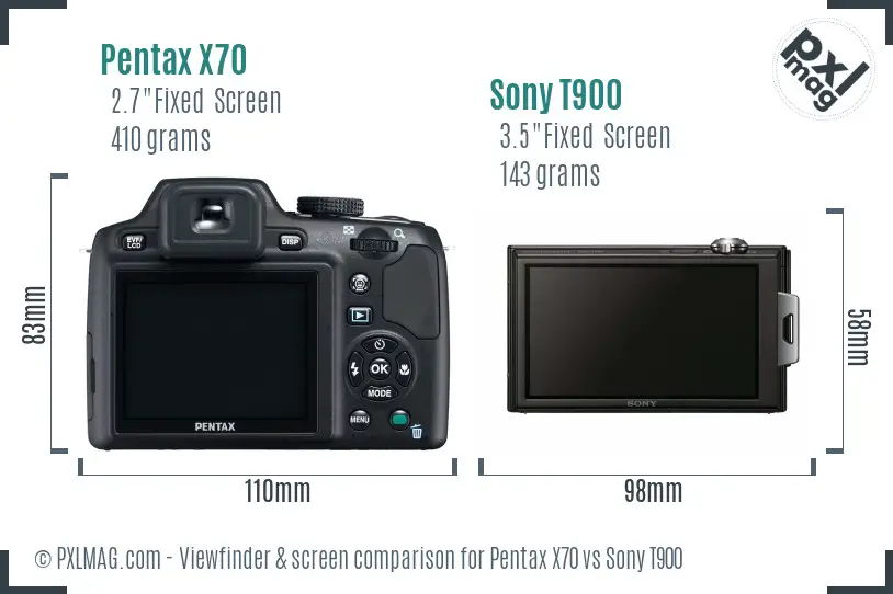 Pentax X70 vs Sony T900 Screen and Viewfinder comparison