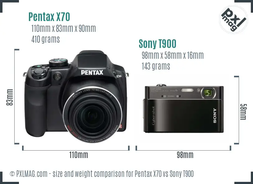Pentax X70 vs Sony T900 size comparison
