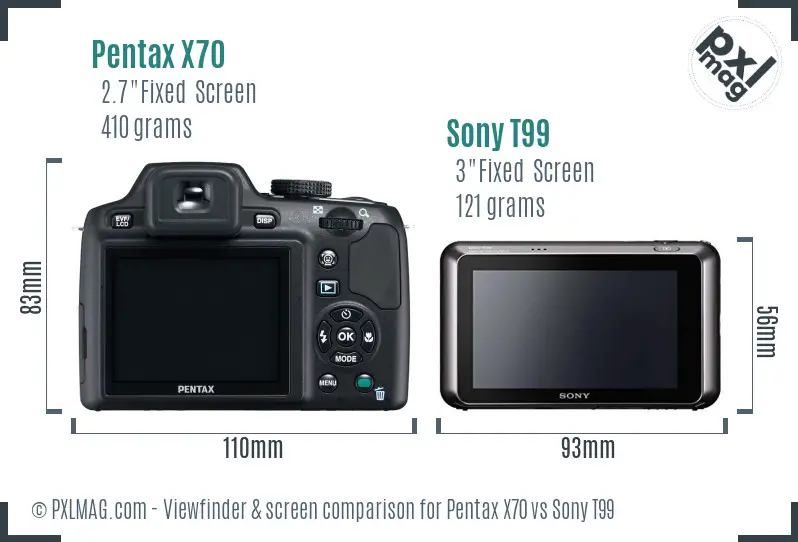 Pentax X70 vs Sony T99 Screen and Viewfinder comparison