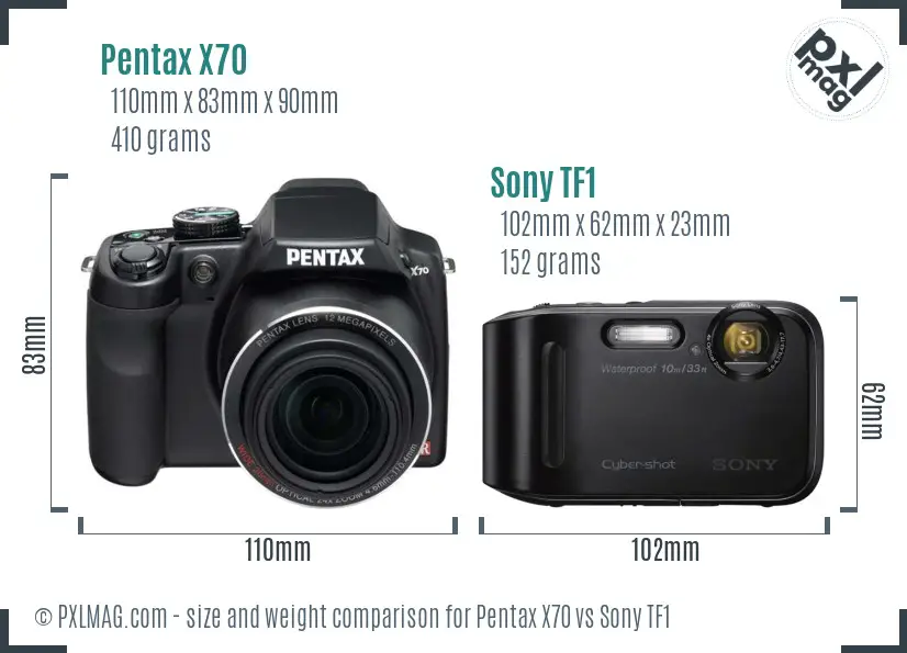 Pentax X70 vs Sony TF1 size comparison