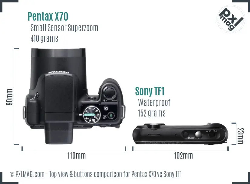 Pentax X70 vs Sony TF1 top view buttons comparison