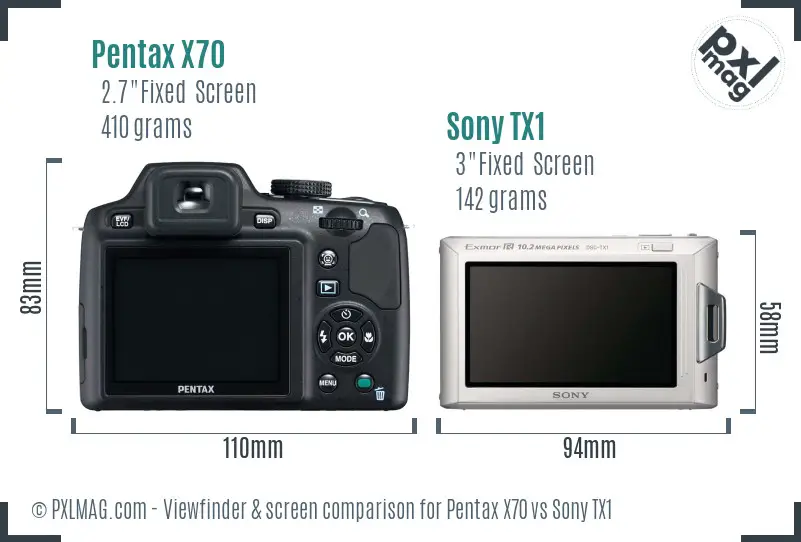 Pentax X70 vs Sony TX1 Screen and Viewfinder comparison