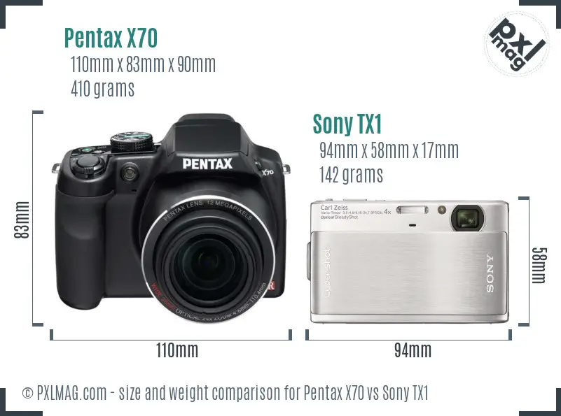 Pentax X70 vs Sony TX1 size comparison