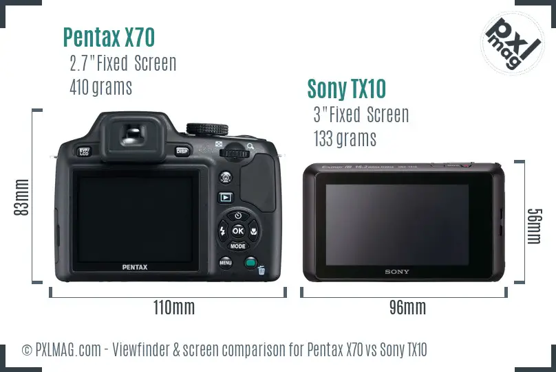 Pentax X70 vs Sony TX10 Screen and Viewfinder comparison
